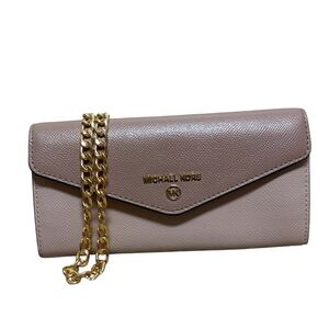 Michael Kors MK envelope clutch wallet on chain WOC cream blush gold cute EUC